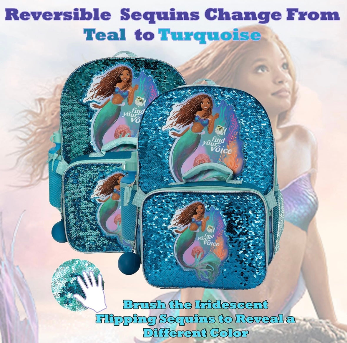 16” Little Mermaid 4 Piece Backpack Set