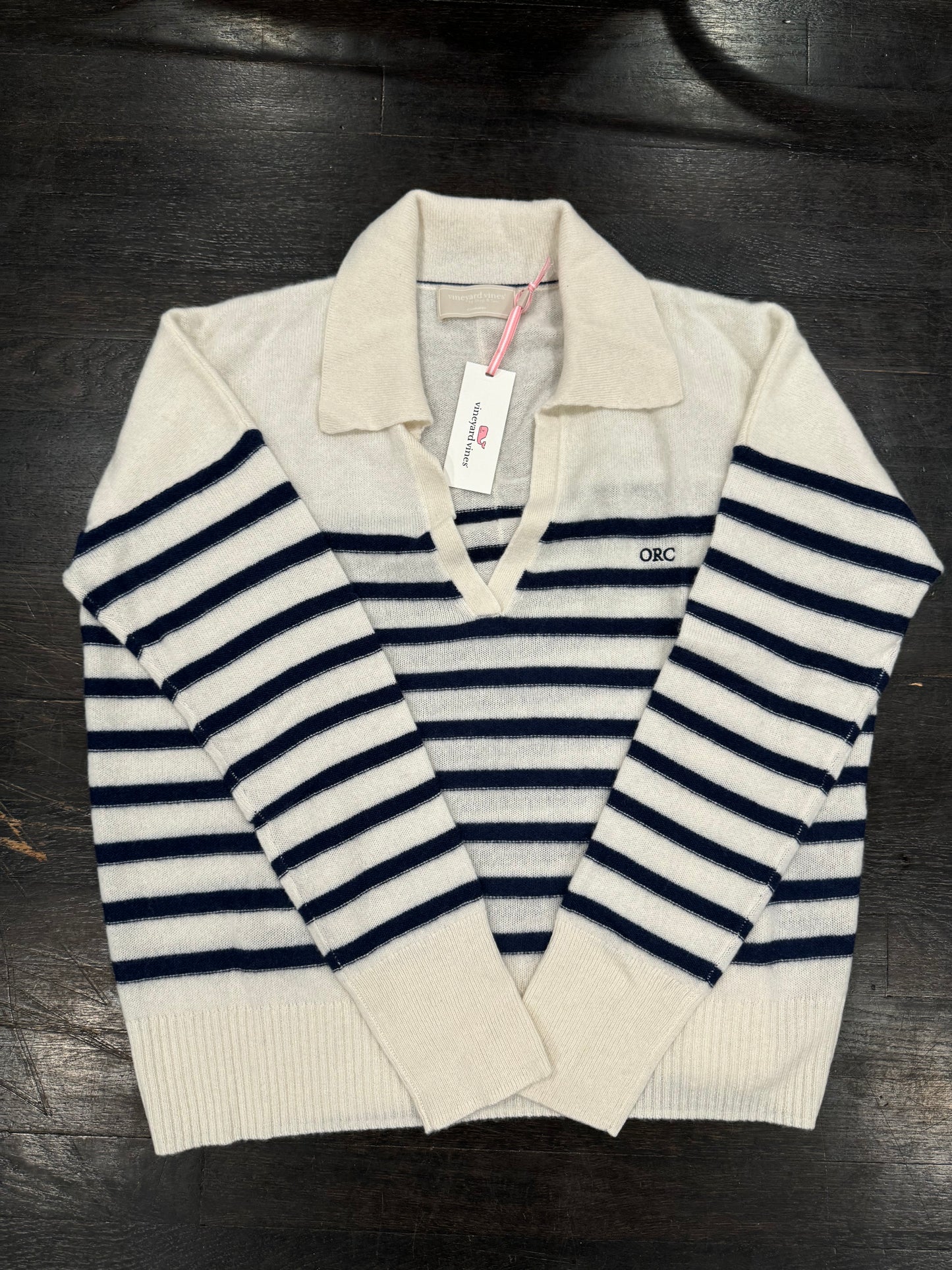 Women’s VV Cashmere Stripe Polo Sweater ORC (XL)