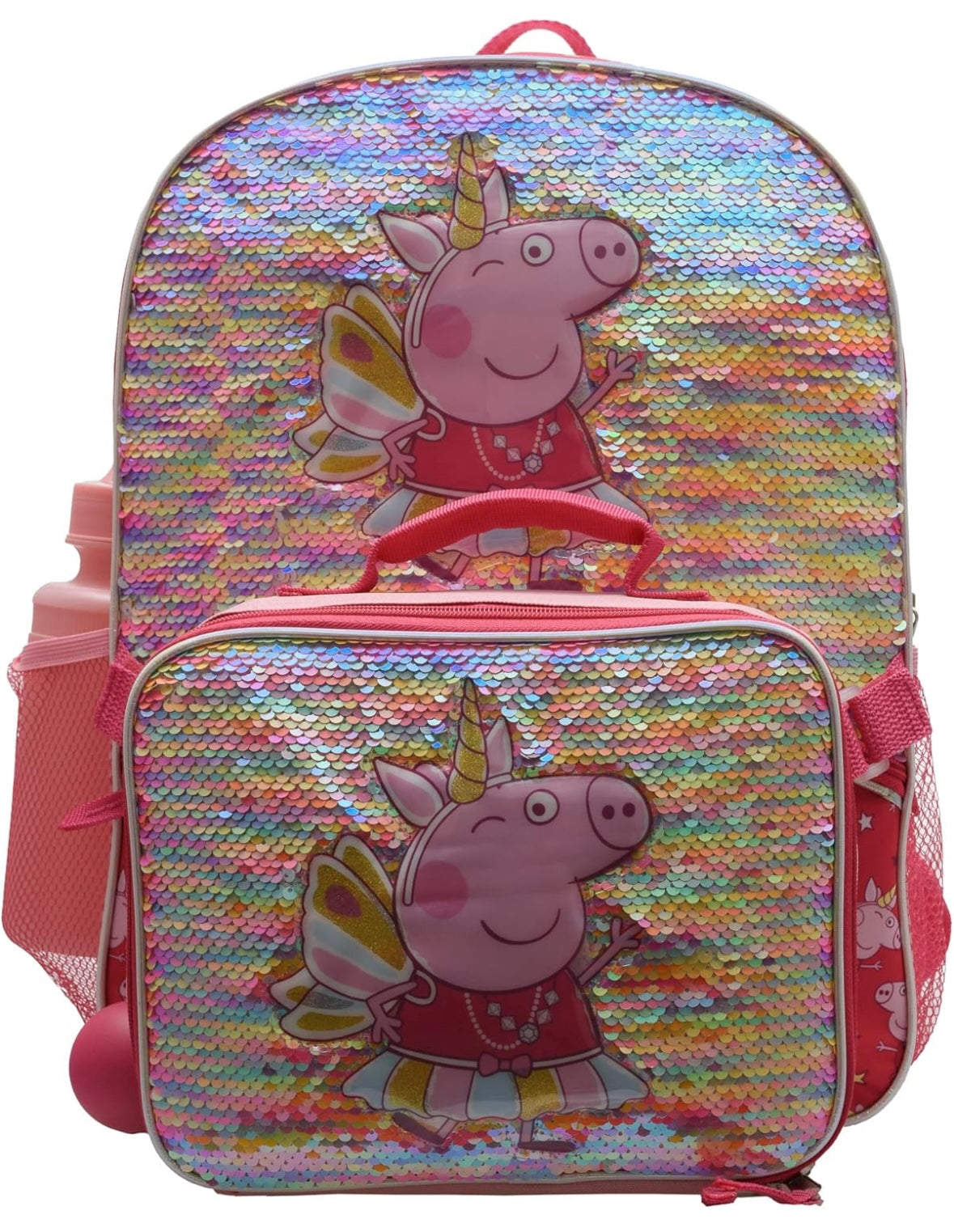 16” Peppa Pig 4 Piece Backpack Set Sequin Flip