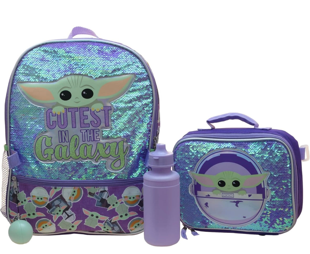 16” Baby Yoda 4 Piece Backpack Set Sequin Flip