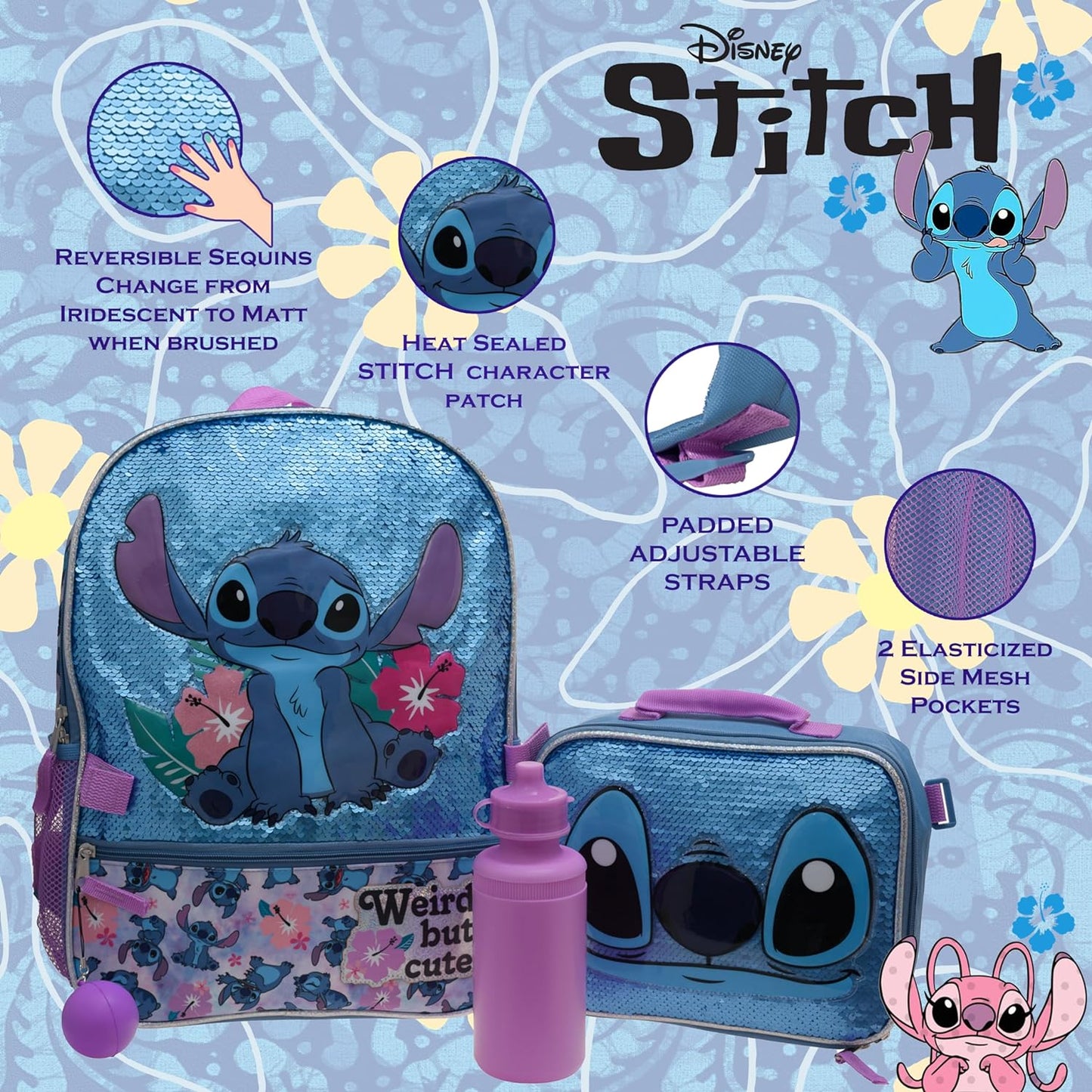 16" Lilo & Stitch Girls 4 Piece Backpack Set