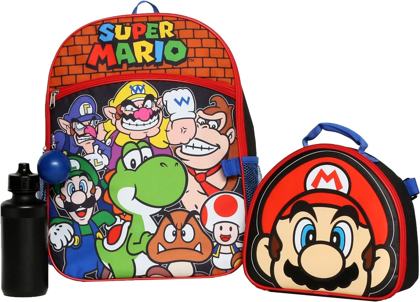 16" Mario Bros 4 Piece Backpack Set for Boys & Girls