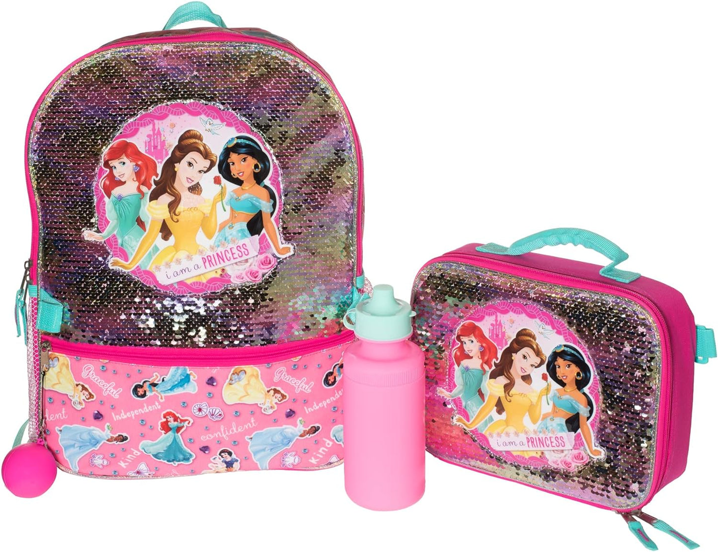 16" Disney Princess 4 Piece Backpack Set Flip Sequin