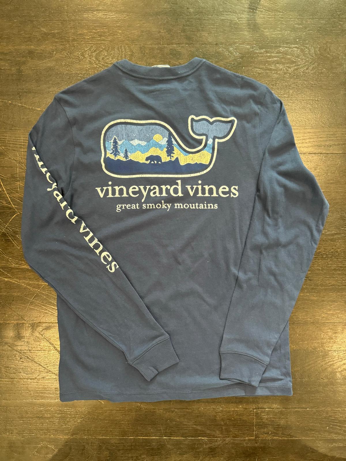 Men's VV Smokey Mountains Whale LS Pocket T-Shirt Deep Blue