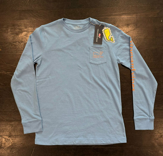 Boys VV Glow In the Dark LS Pocket T Shirt - Light Blue - M