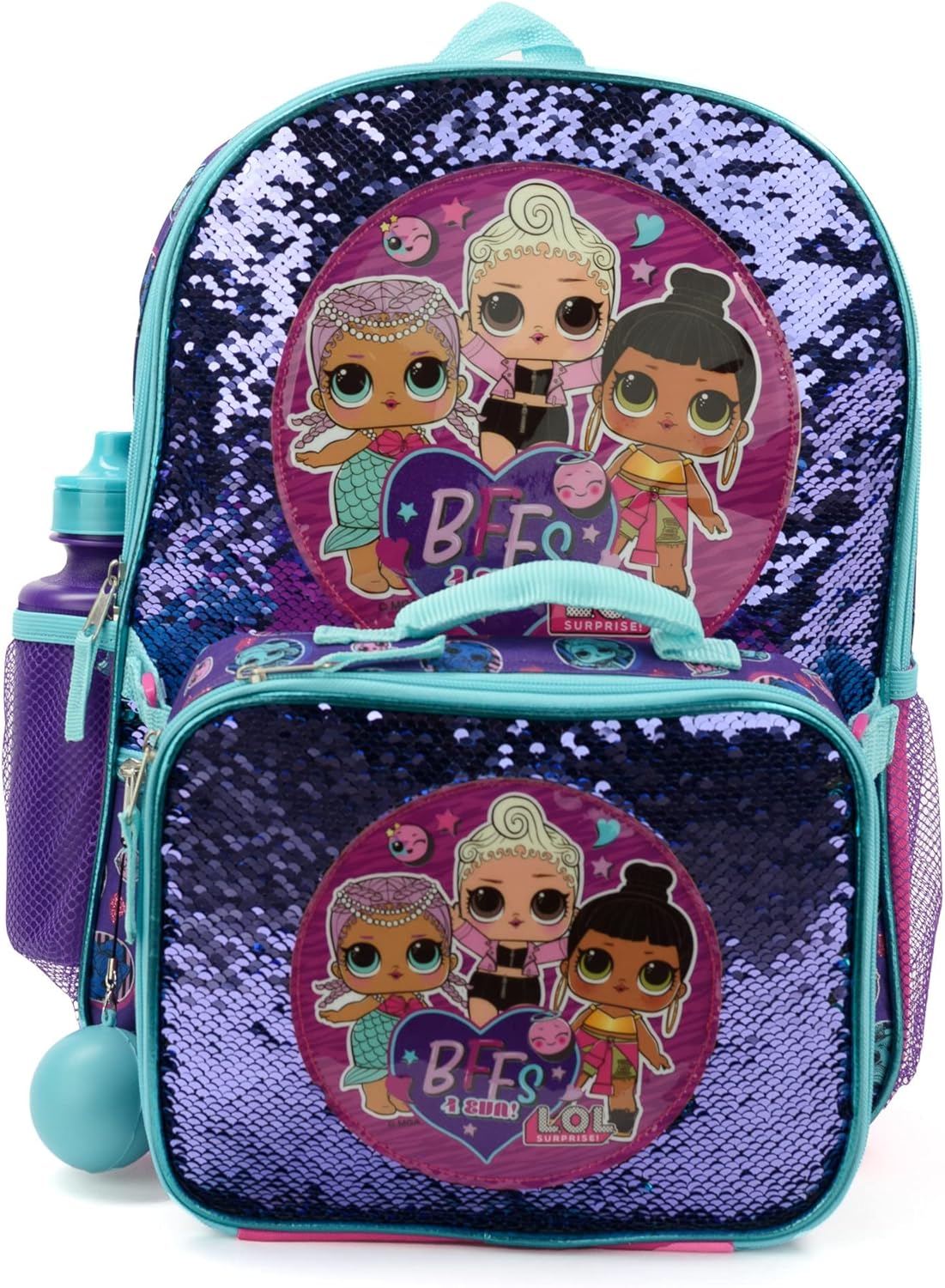 16" LOL Surprise BFFs Girls 4 Piece Backpack Set Sequin Flip