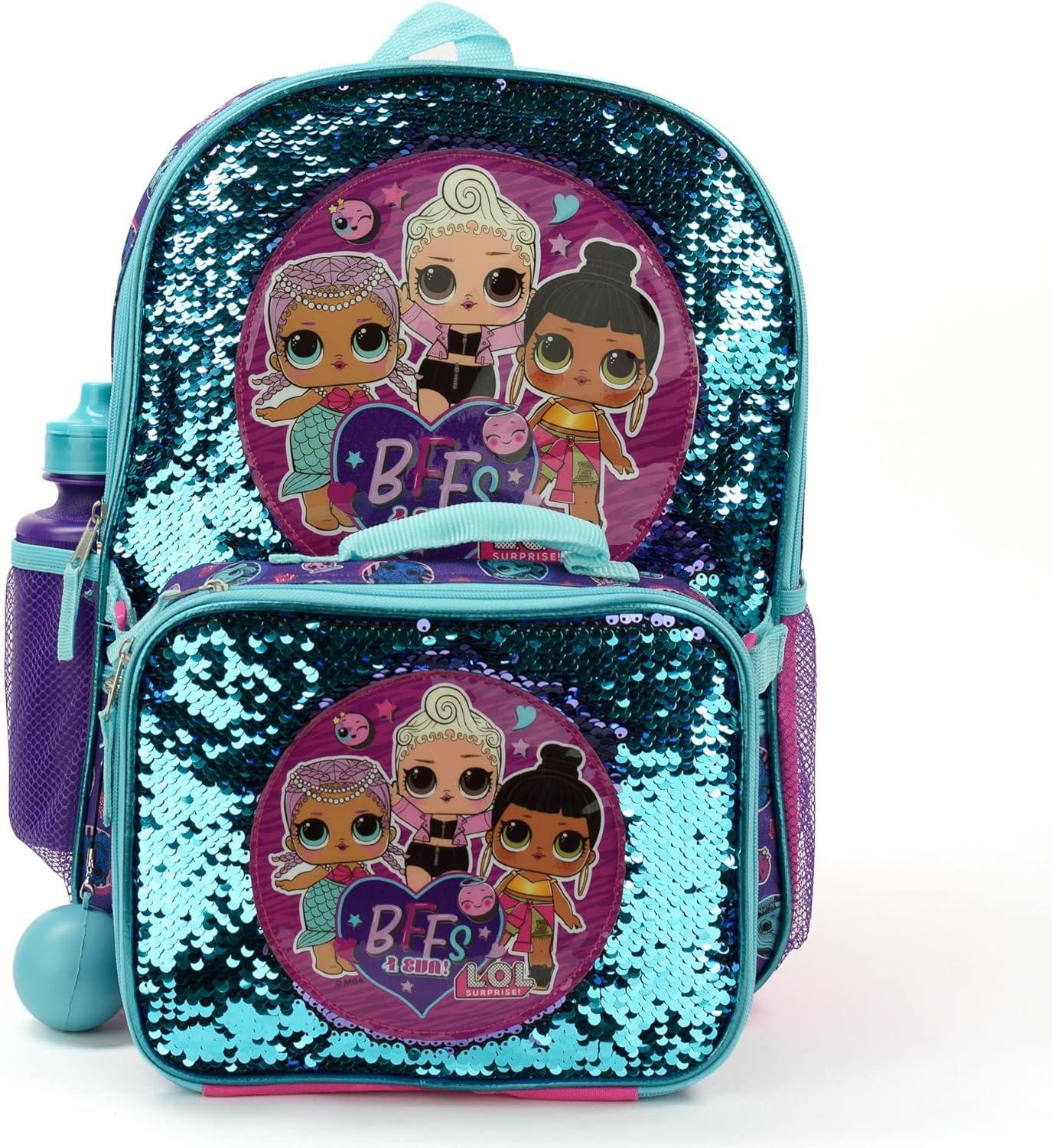 16" LOL Surprise BFFs Girls 4 Piece Backpack Set Sequin Flip