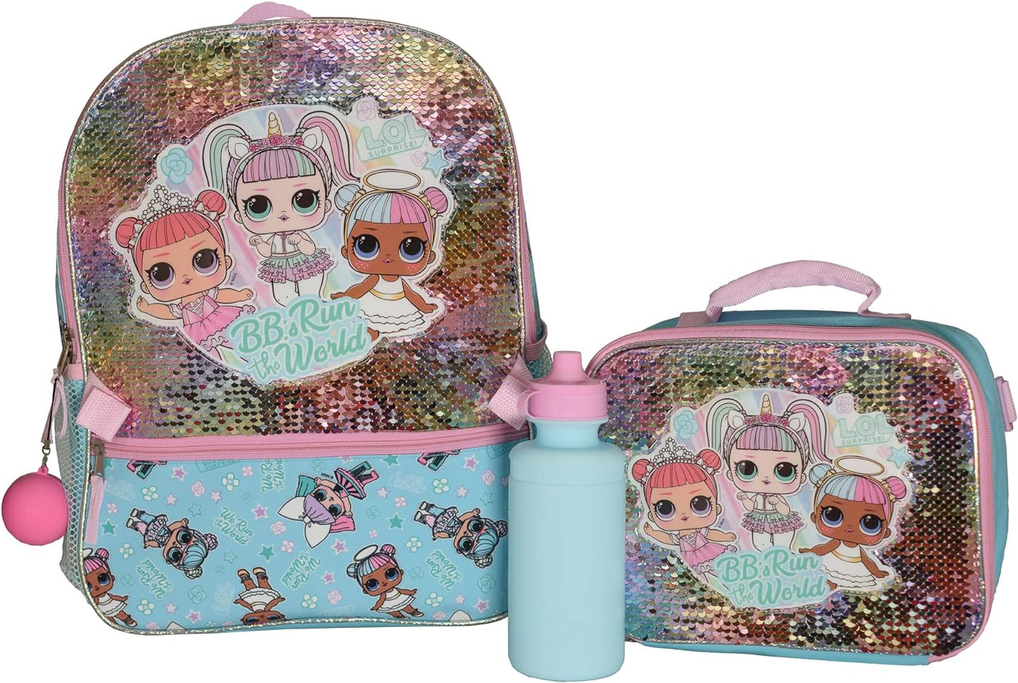 16" LOL Surprise Girls 4 Piece Backpack Set Sequin Flip