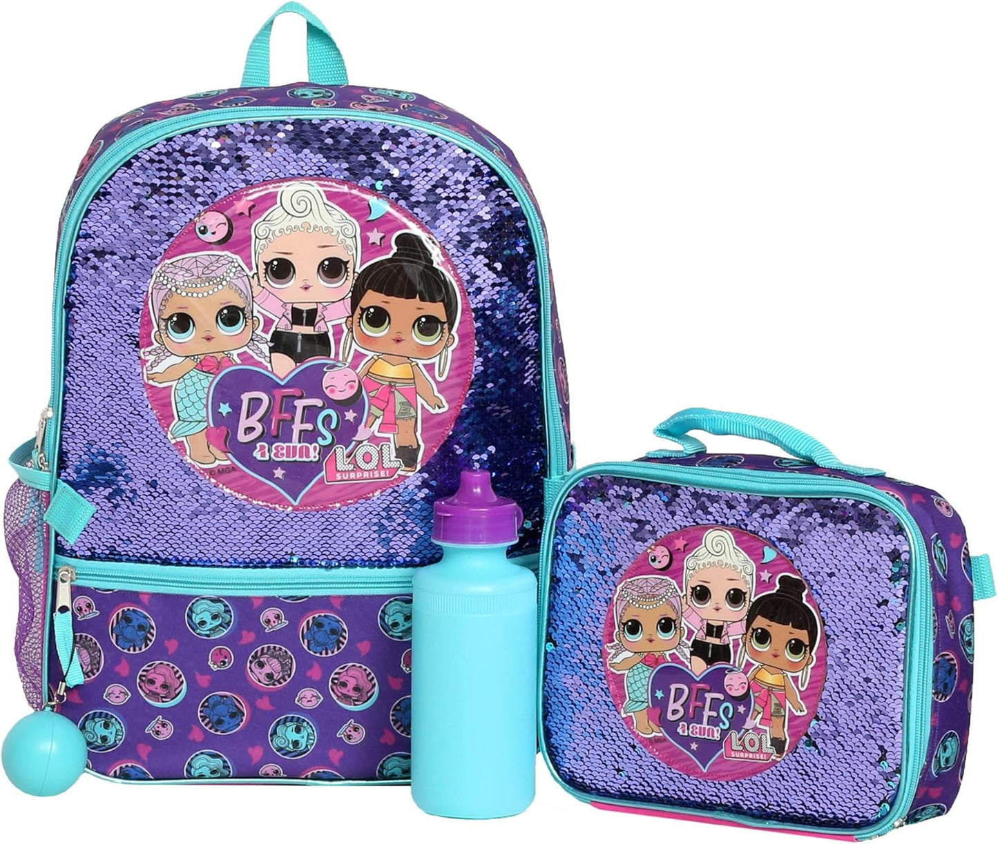 16" LOL Surprise BFFs Girls 4 Piece Backpack Set Sequin Flip